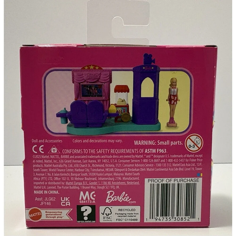 Mini Barbie Land Doll Set Movie Theatre Popcorn & Free Gift NEW